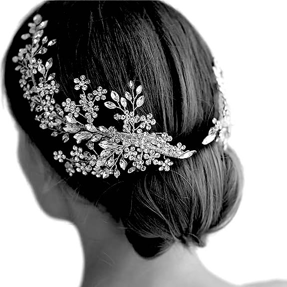 Daniela- Dazzling set of 2 crystal floral wedding headpiece