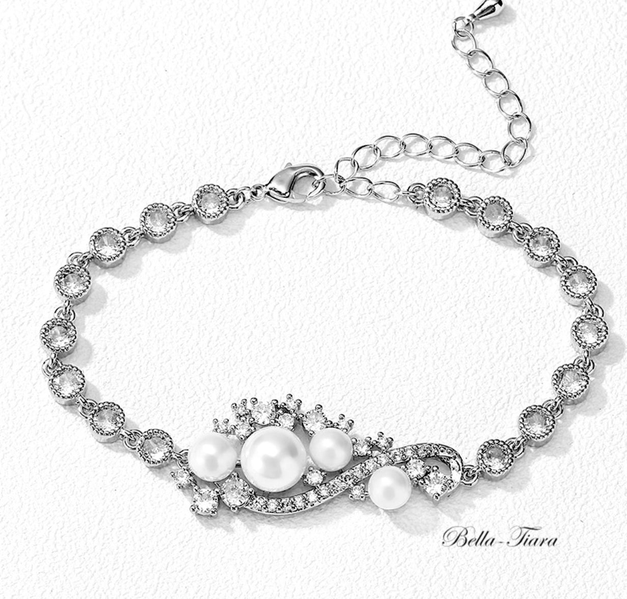 Laura - CZ pearl drop bridal earrings