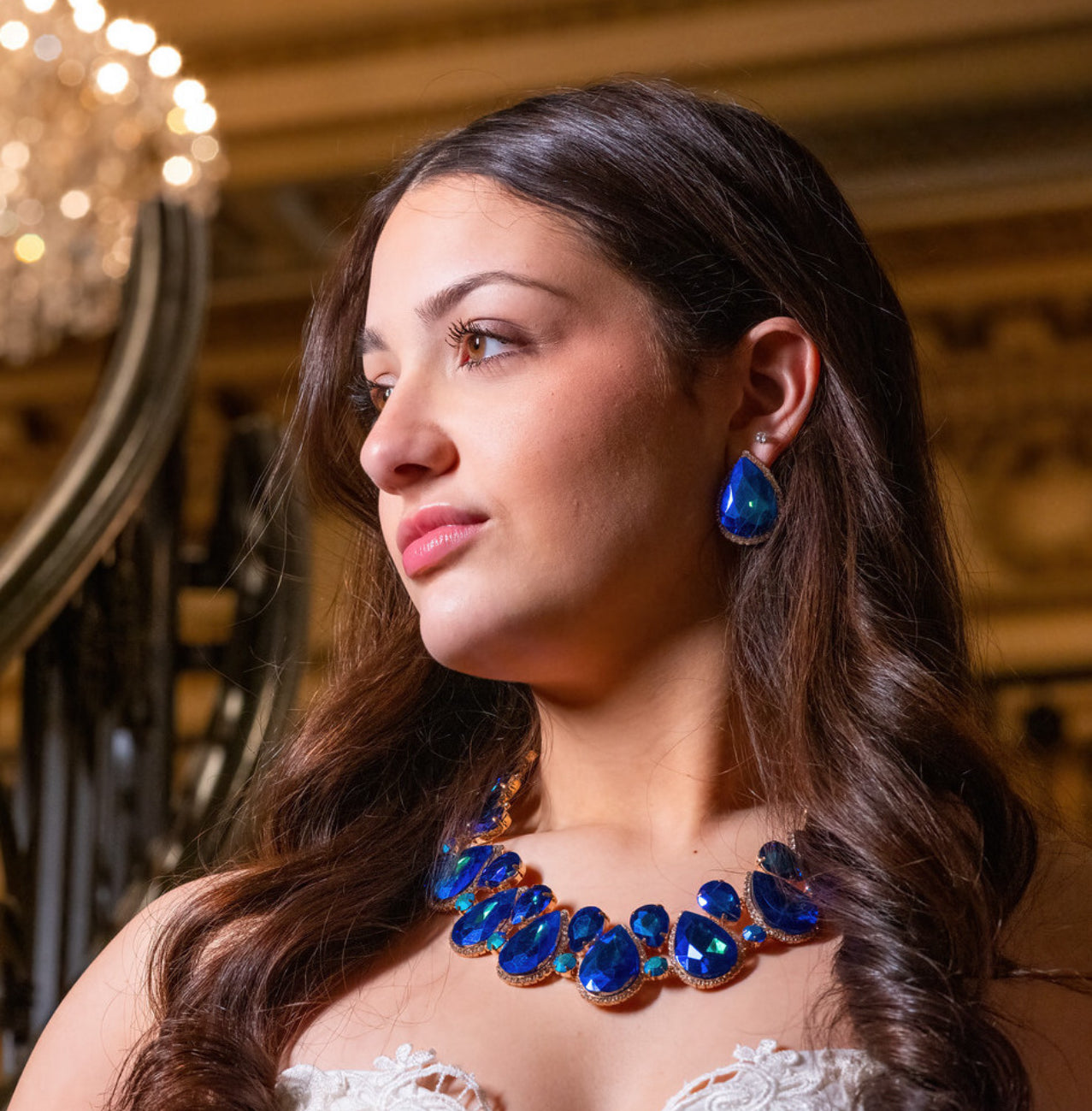 Dominique - Crystal Champagne Statement necklace set