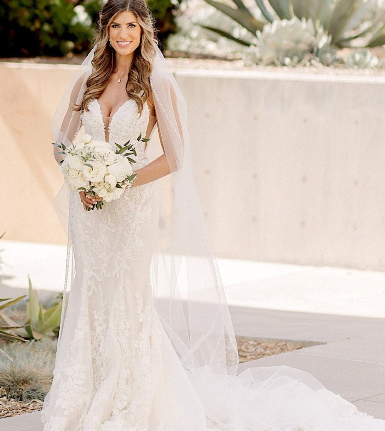Rhinestone with crystal edge cathedral bridal veil