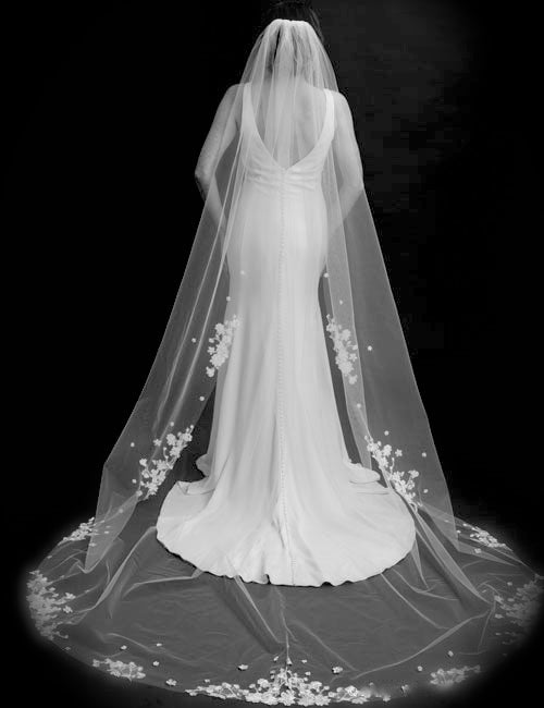 Dahlia, Italian flower lace cathedral wedding veil - Free blusher
