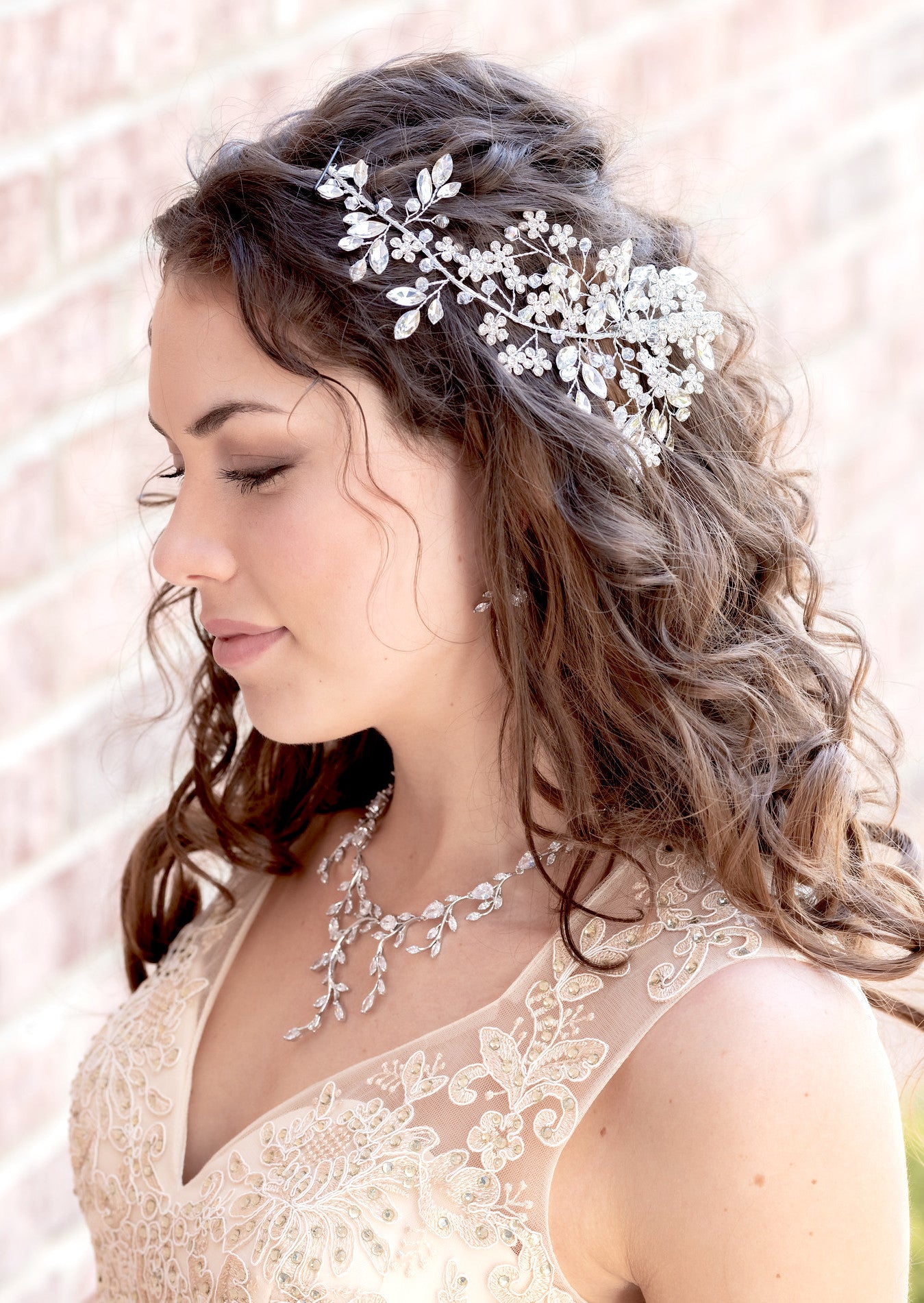 Daniela- Dazzling set of 2 crystal floral wedding headpiece