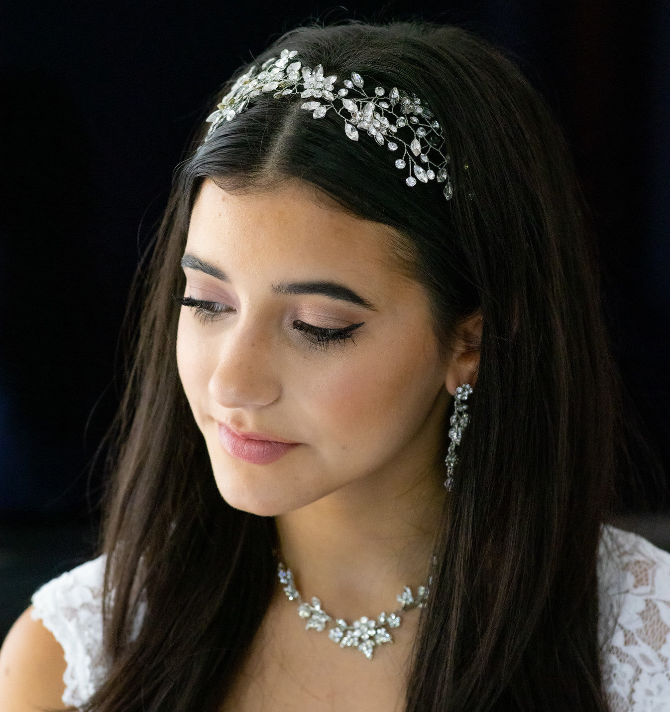 Romantic floral swarovski wedding hair vine