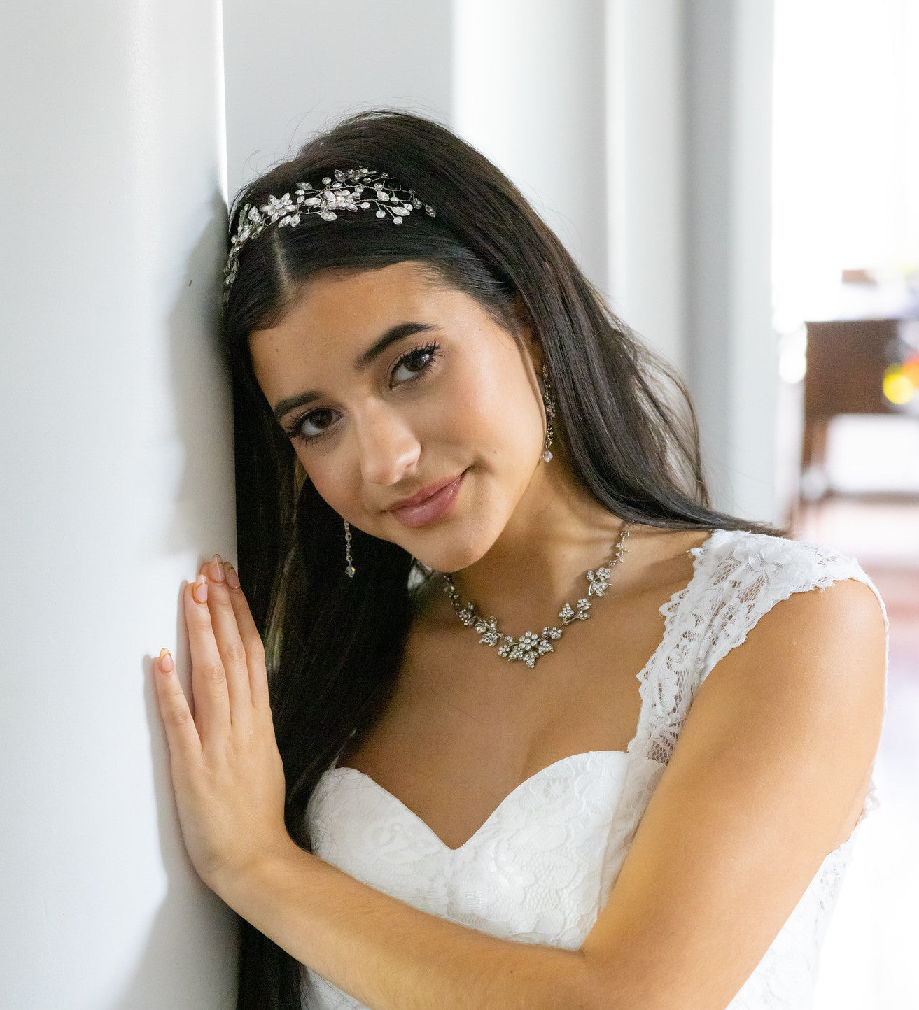 Romantic floral swarovski wedding hair vine