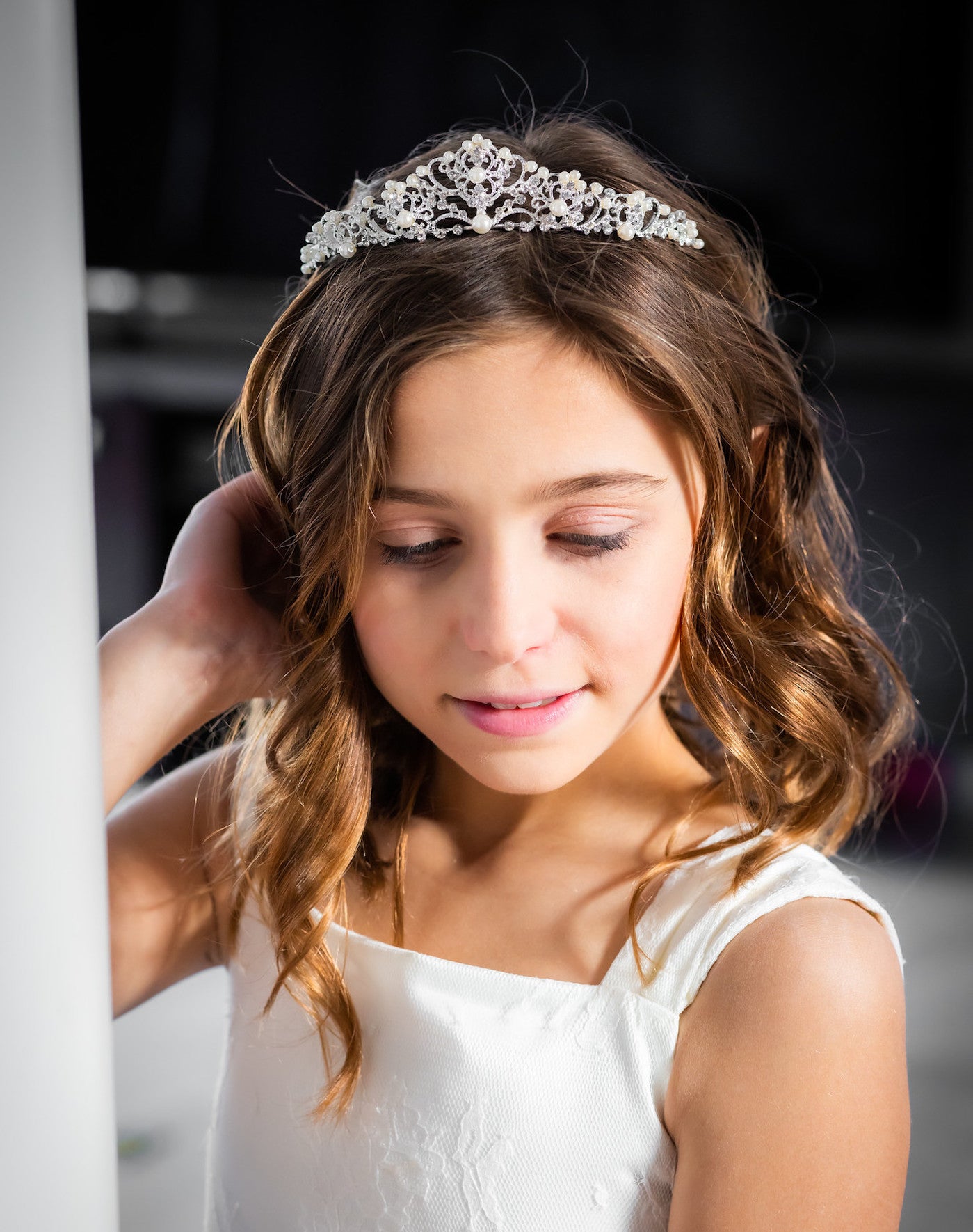 Susanna - Beautiful swarovski crystal and pearl communion tiara