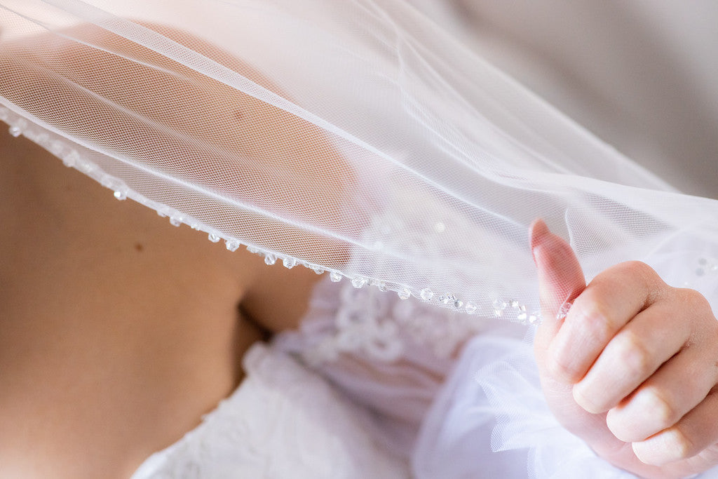 Rhinestone with crystal edge cathedral bridal veil