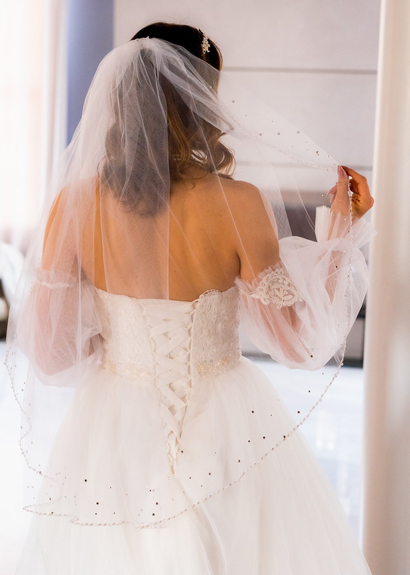 crystal edge wedding veil