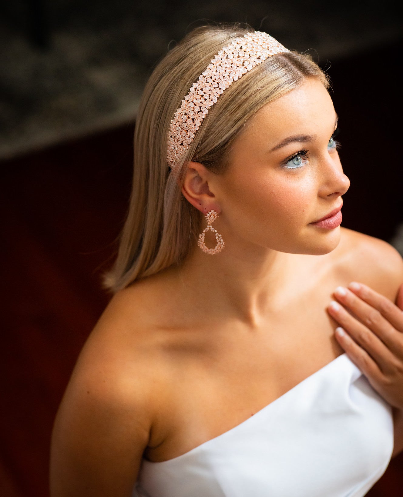 Adele, Rose Gold Crystal Drop Bridal Earrings