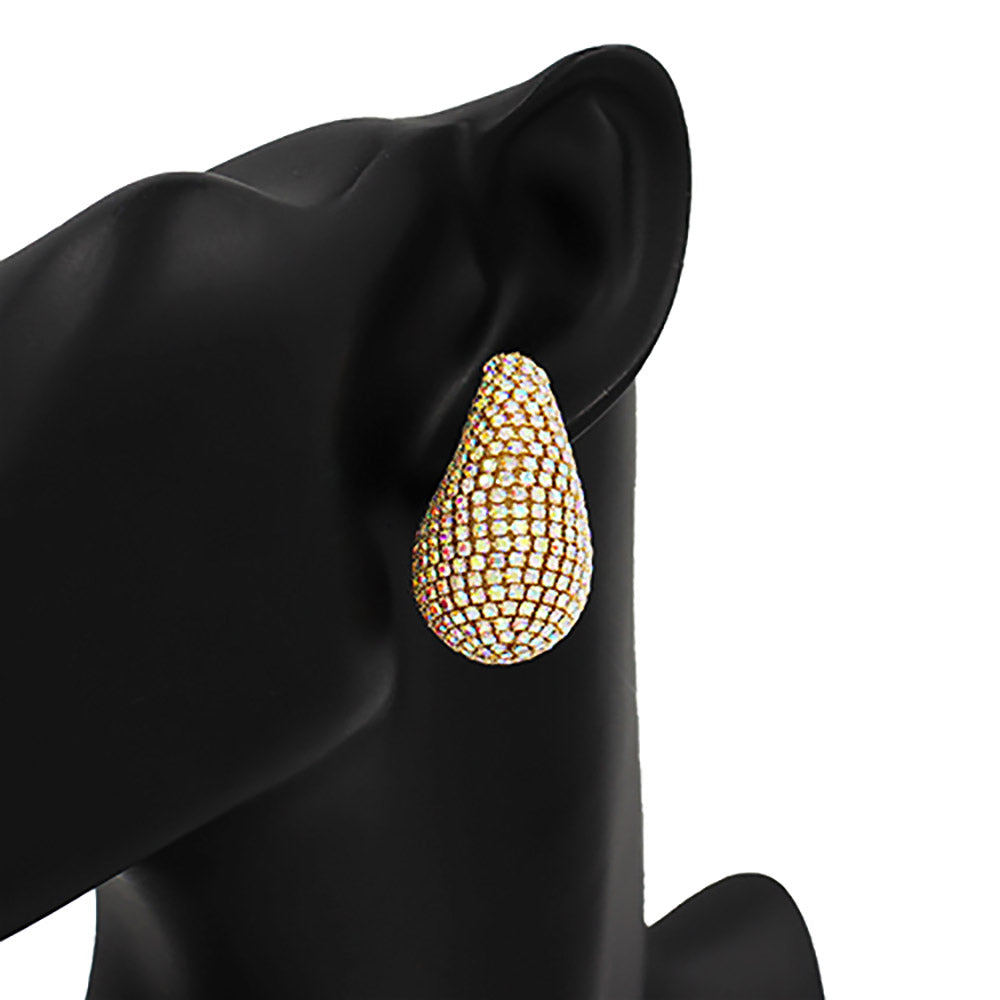 Skylar - Gold Crystal Paved Curved Teardrop Earrings