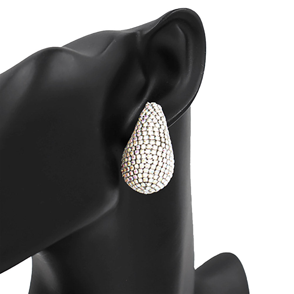 Skylar - Gold Crystal Paved Curved Teardrop Earrings