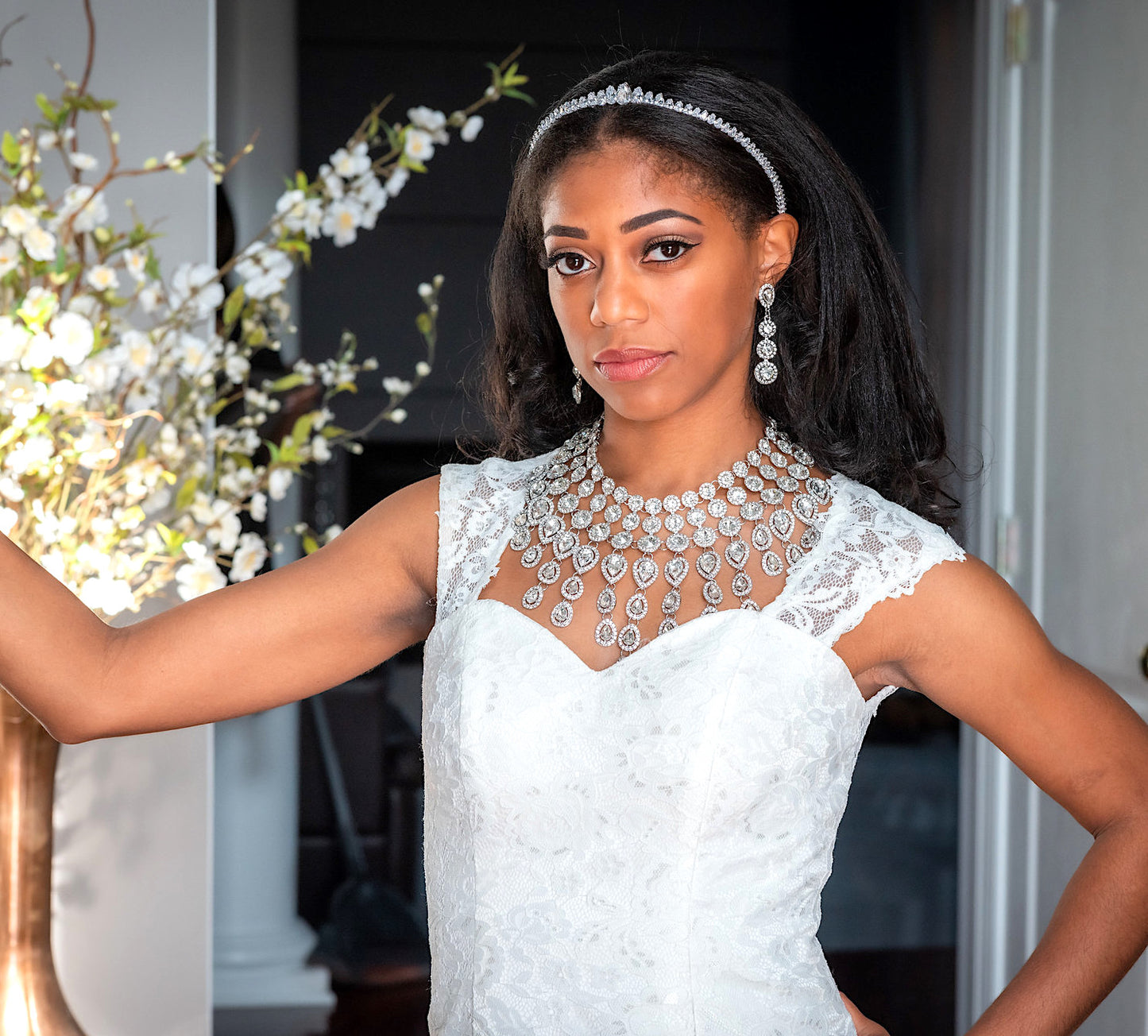 Kassandra - Crystal drop bridal Statement necklace set