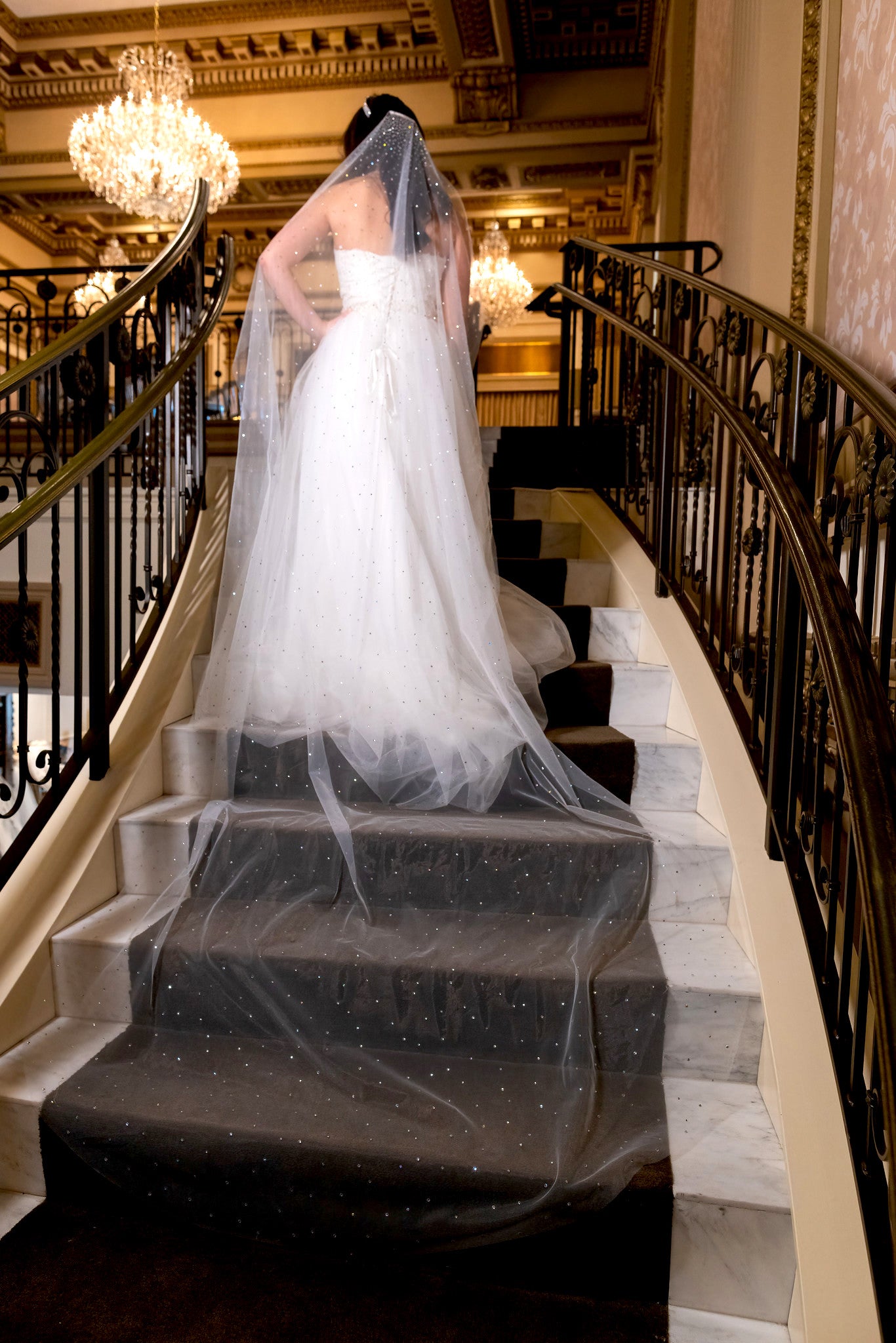 Quintessa – Exquisite Scattered crystal cathedral wedding veil - one left