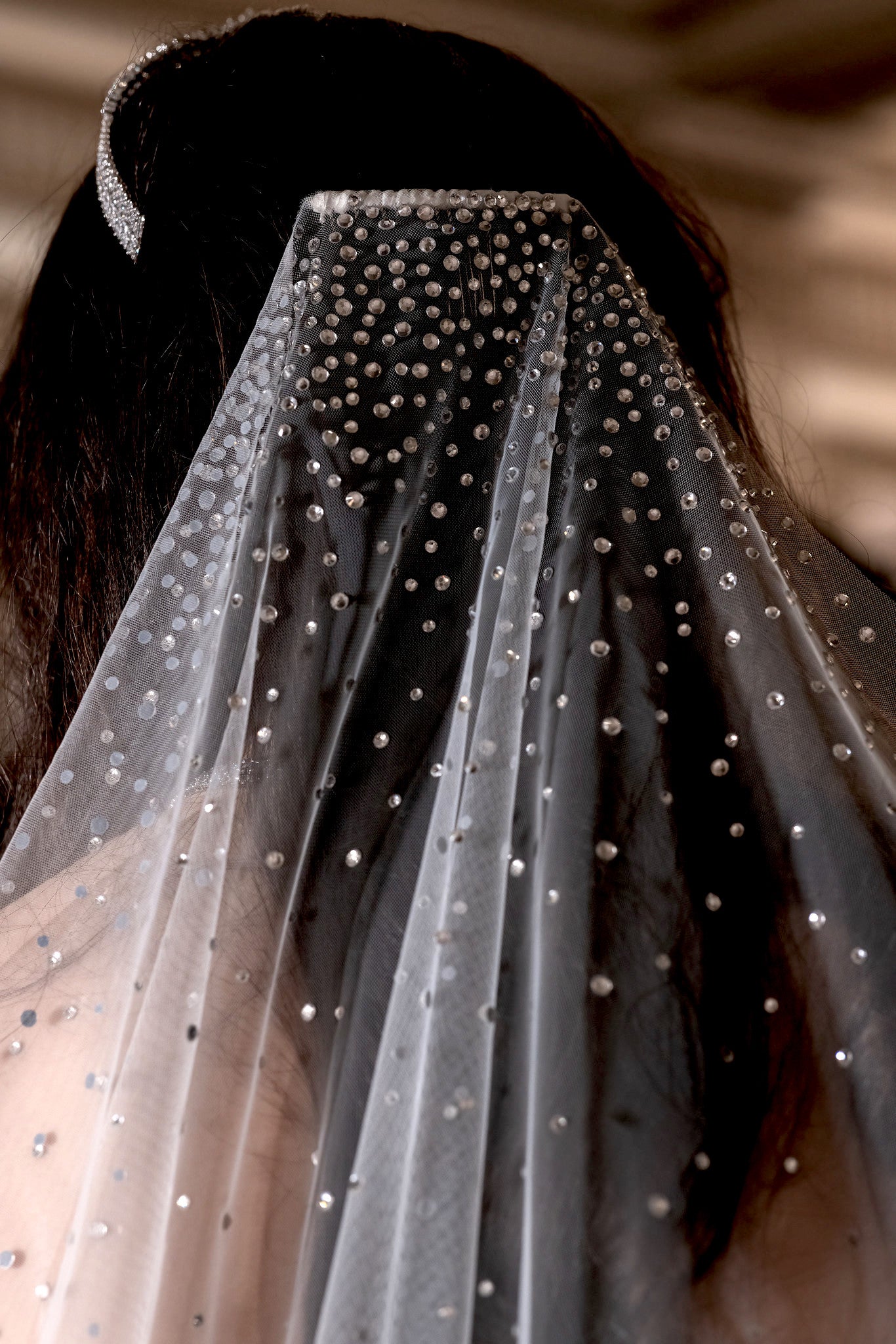 Quintessa – Exquisite Scattered crystal cathedral wedding veil - one left
