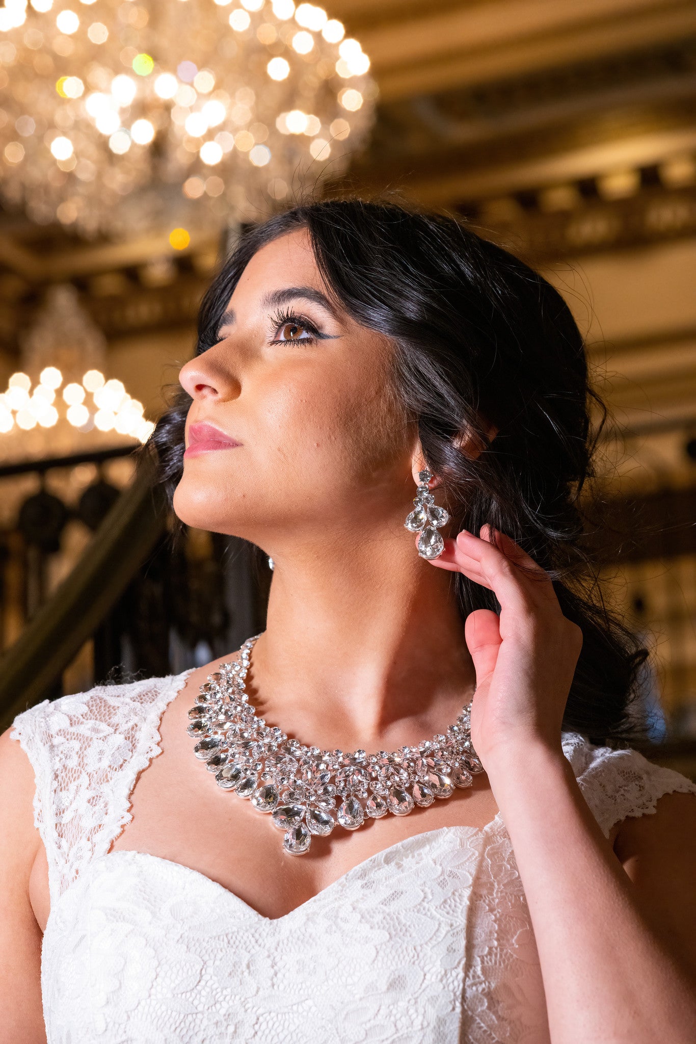 Mattea - Dazzling crystal statement bridal necklace set