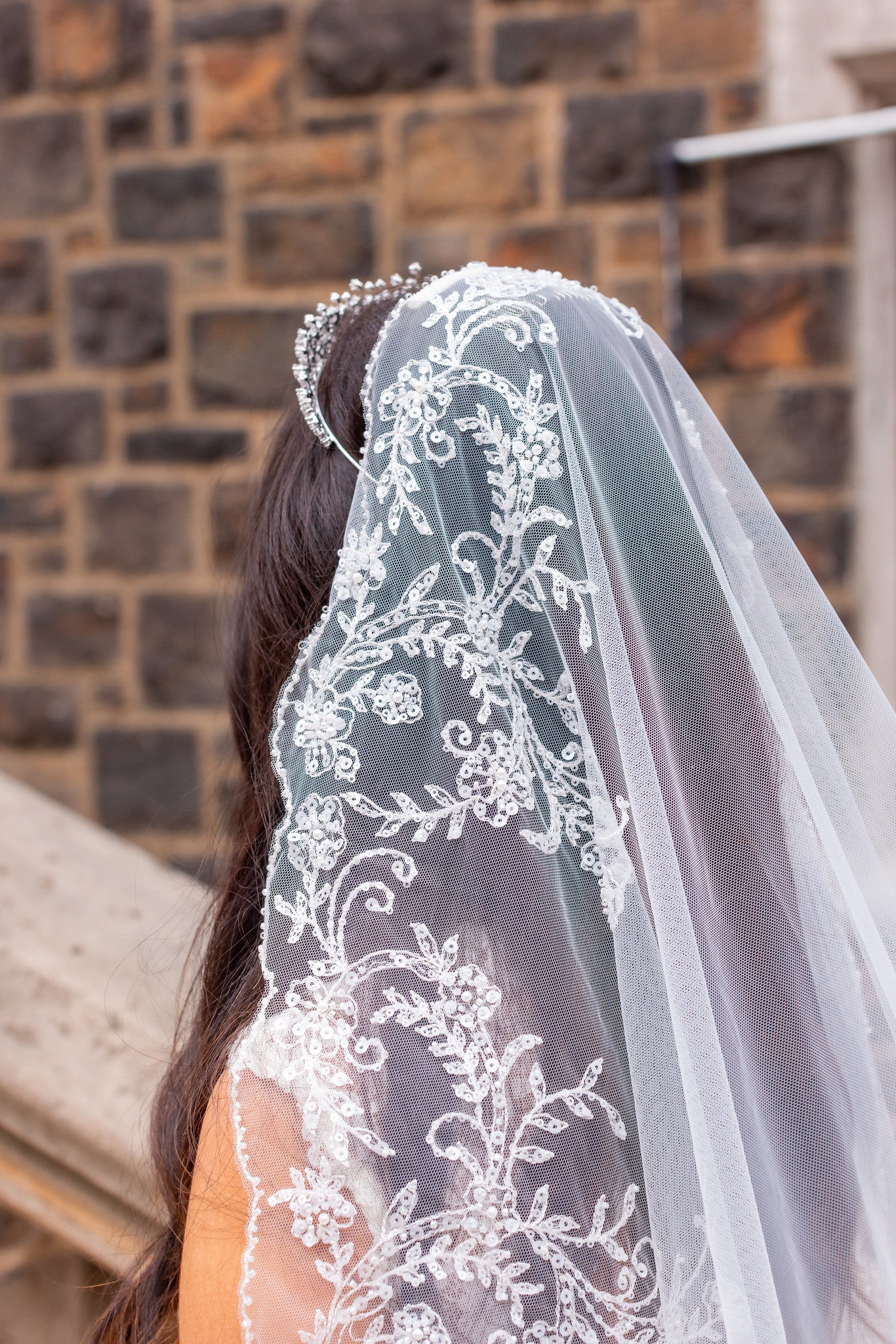 Vintage mantilla Crystal beaded royal cathedral wedding veil