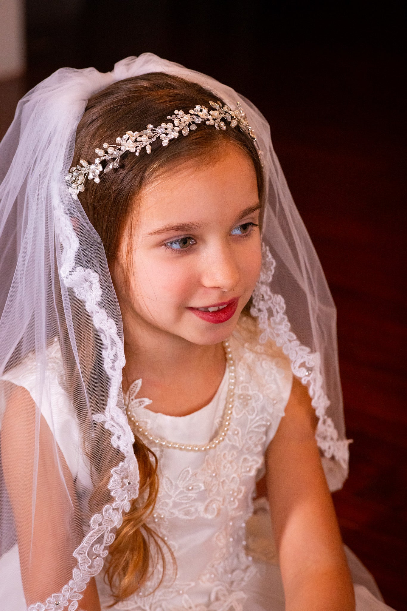 Flavia - Floral Swarovski crystal and pearl communion headband