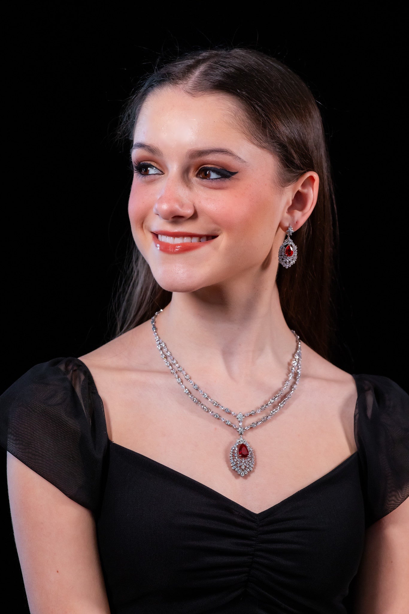 Rosso - Glamorous Ruby Red crystal necklace set