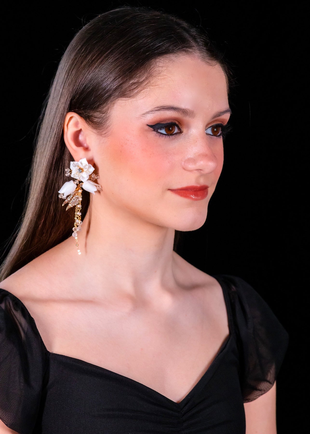 Amorisa - Porcelain Floral crystal drop earrings