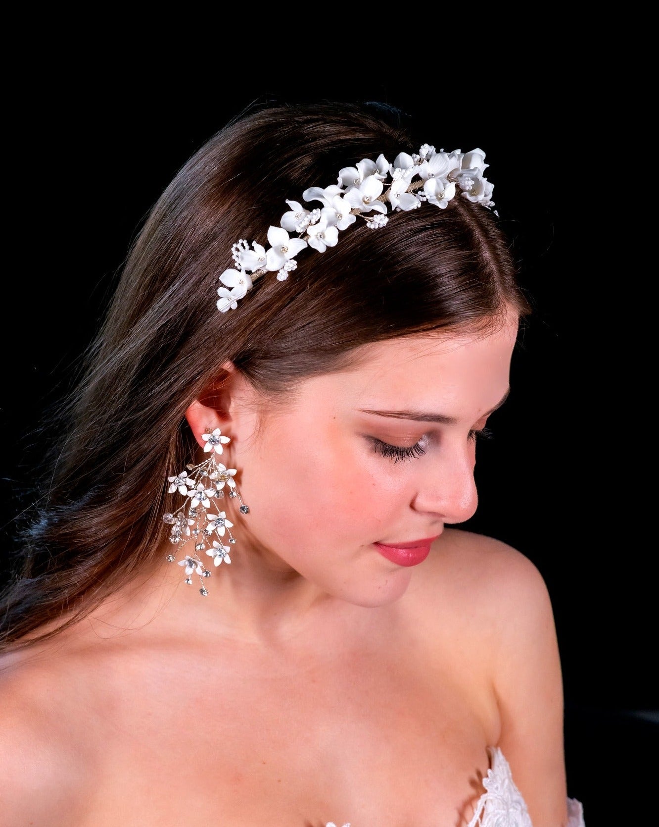 Alda - Romantic white floral ceramic wedding headpiece