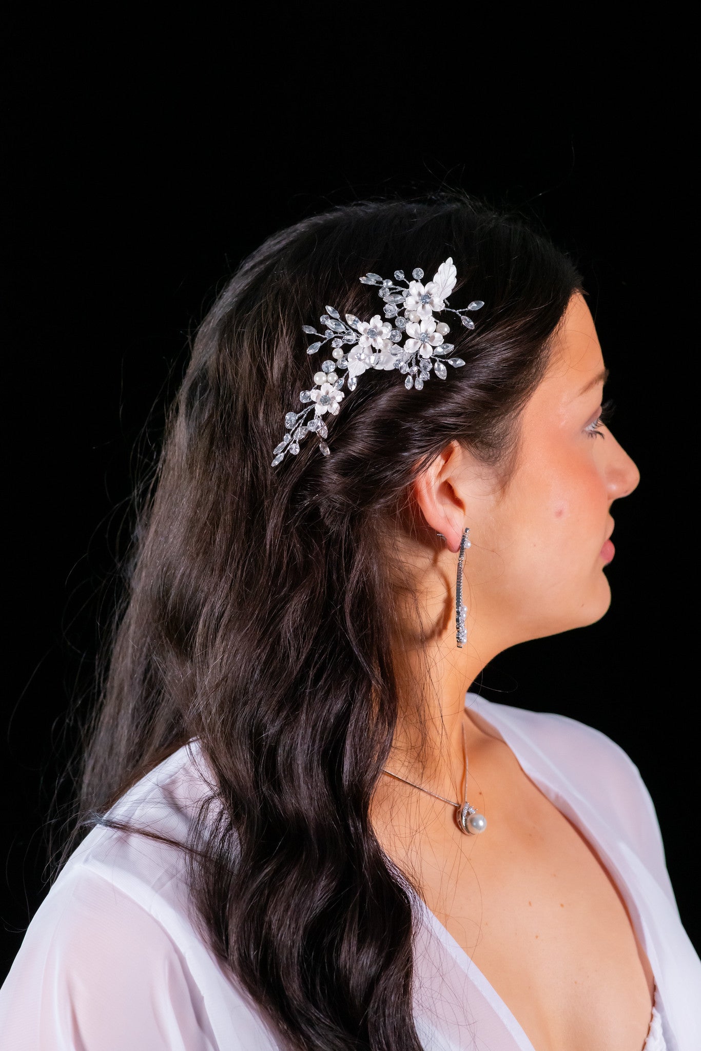 Romera- Floral pearl crystal bridal comb