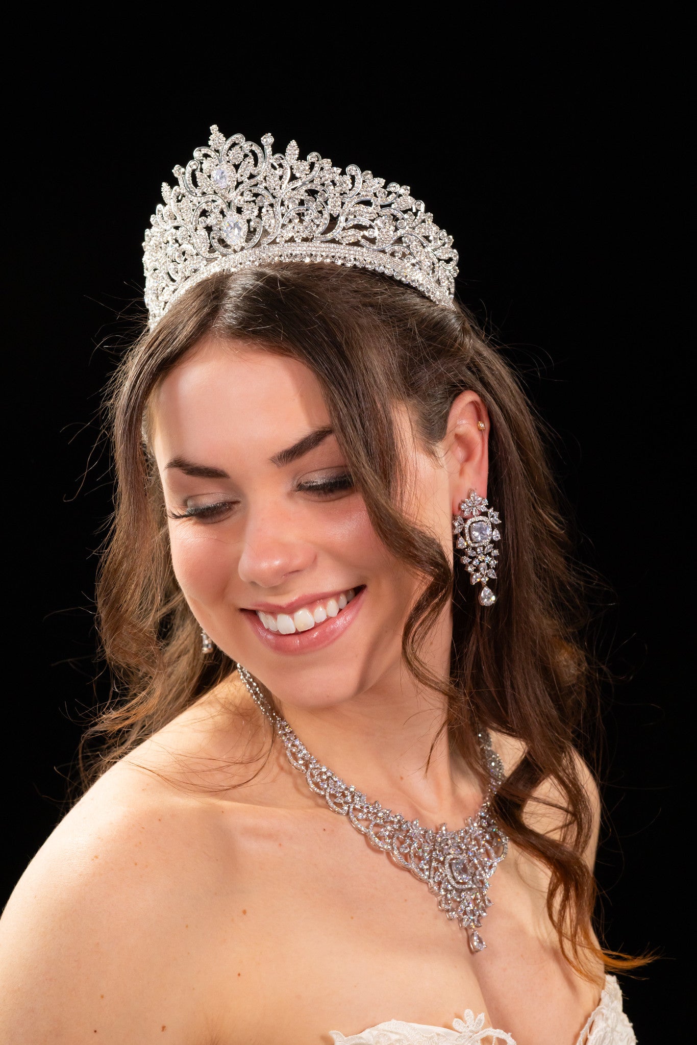 Elaini - Royal CZ crystal statement bridal necklace set