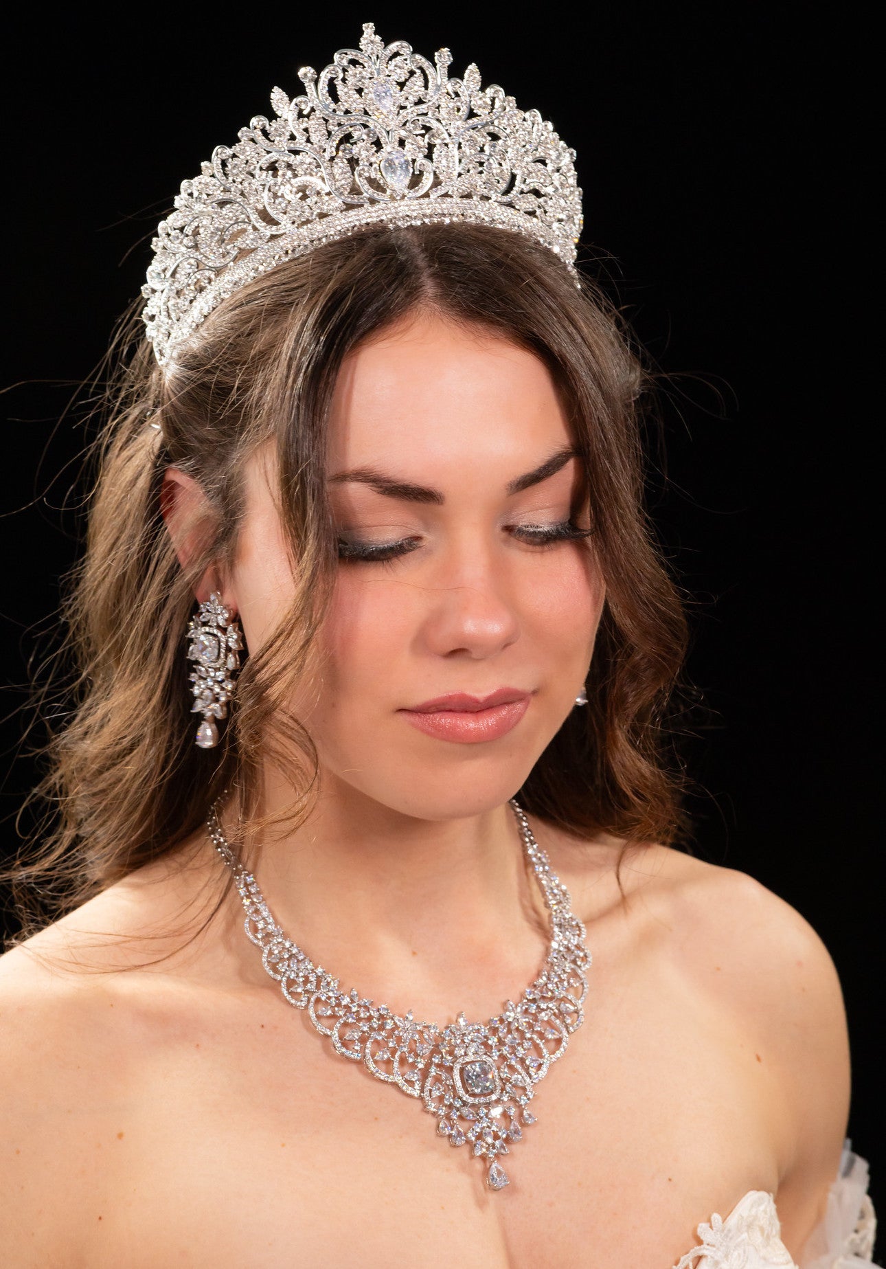 Elaini - Royal CZ crystal statement bridal necklace set