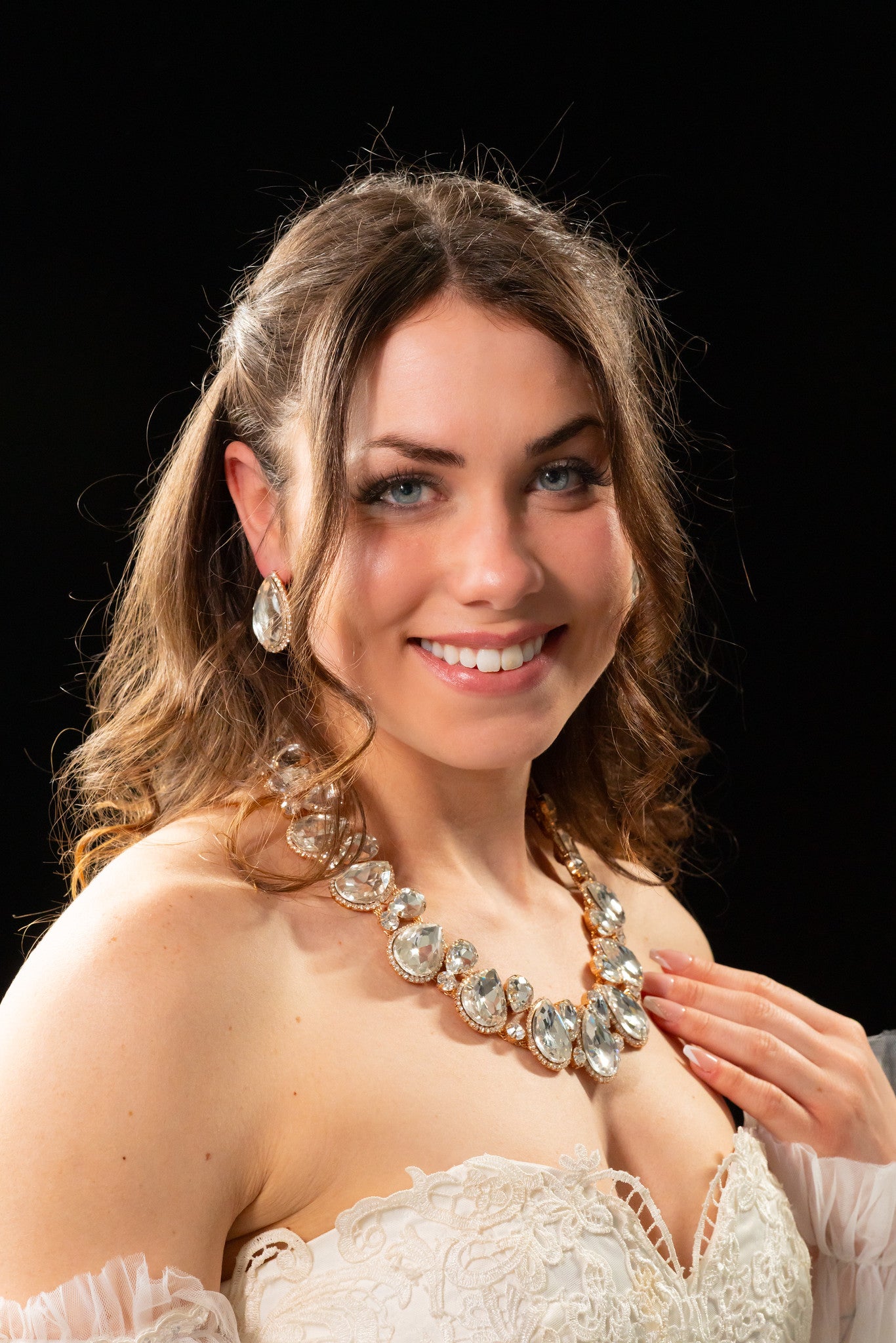 Dominique - Silver Crystal Statement necklace set