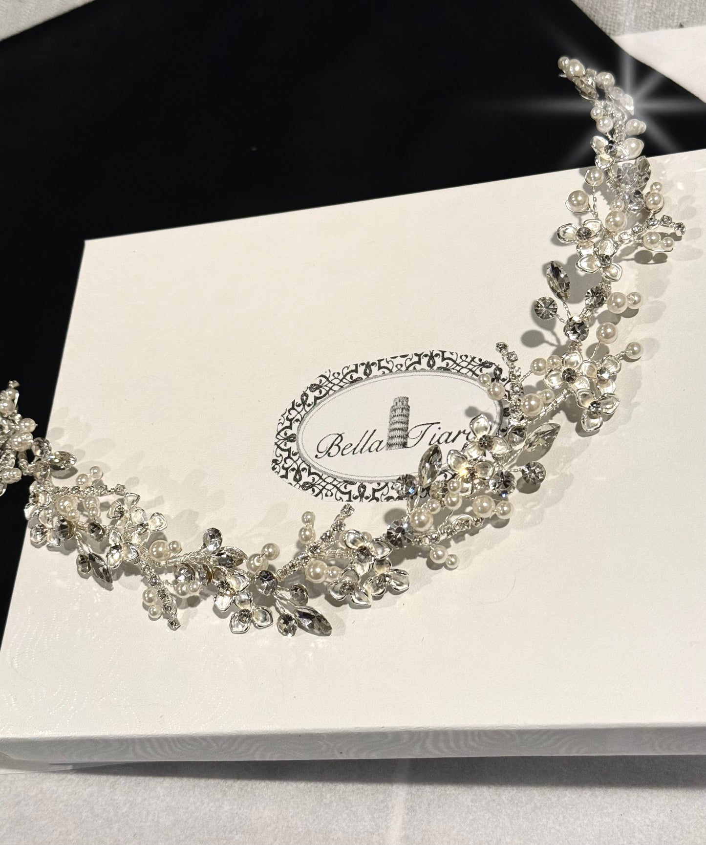 Flavia - Floral Swarovski crystal and pearl communion headband