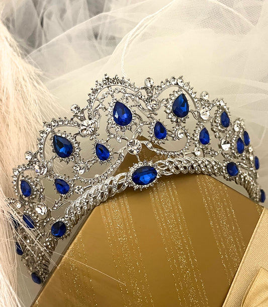 Mariablue- Royal Blue Crystal Tiara