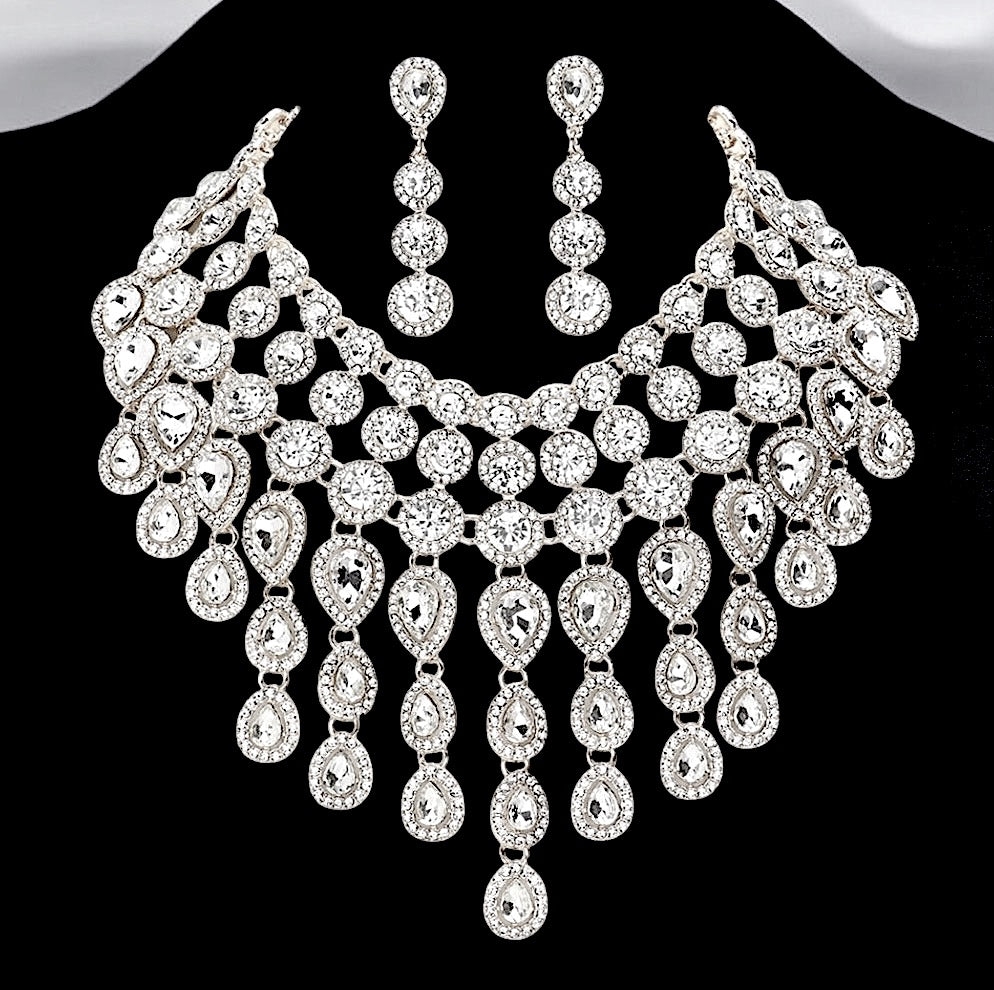 Kassandra - Crystal drop bridal Statement necklace set