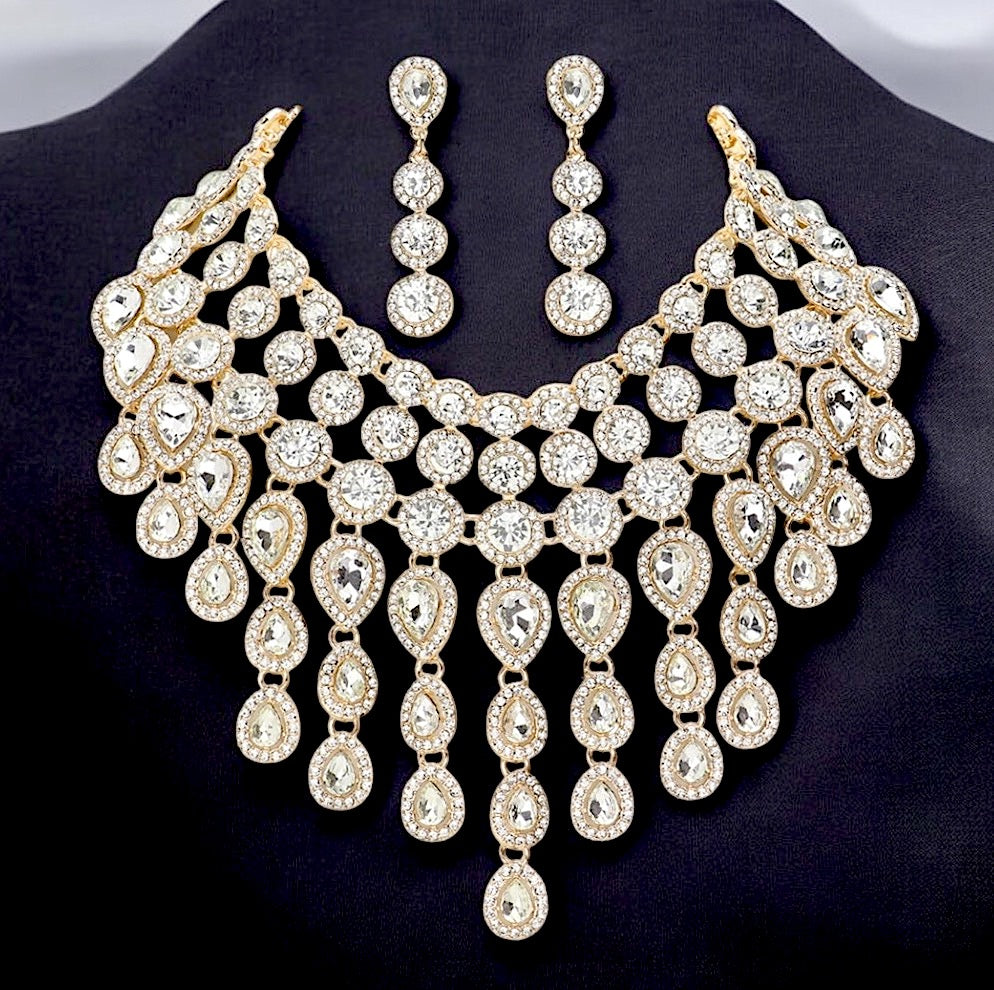 Kassandra - Crystal drop bridal Statement necklace set