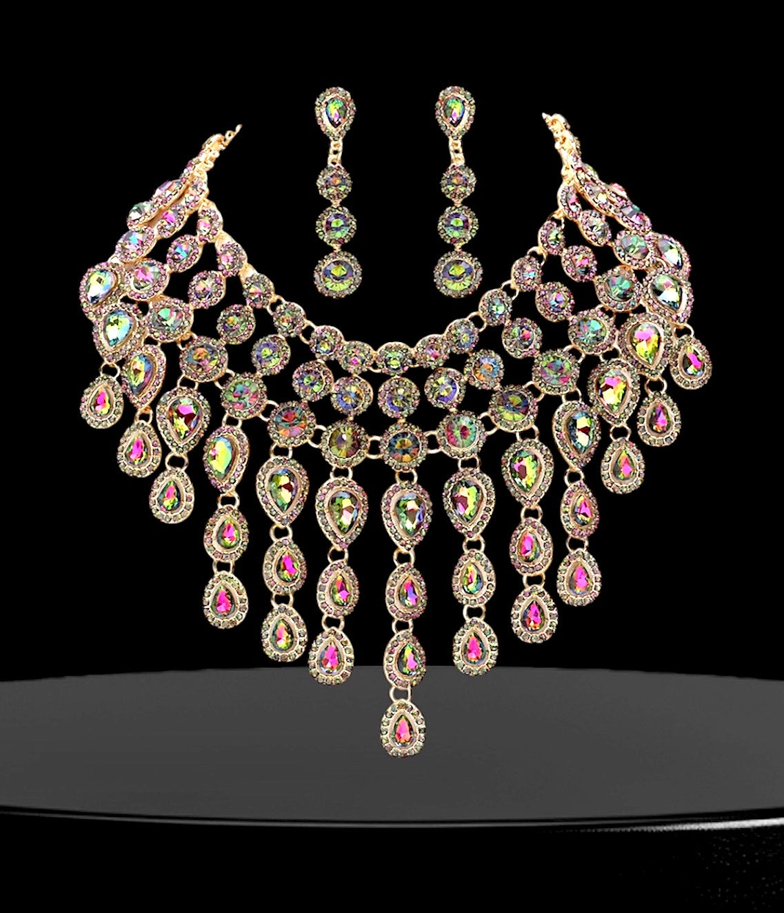Kassandra - Crystal drop bridal Statement necklace set