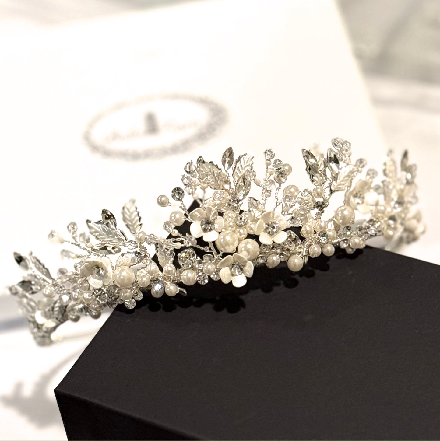 Delia - Floral Swarovski Crystal pearl communion tiara