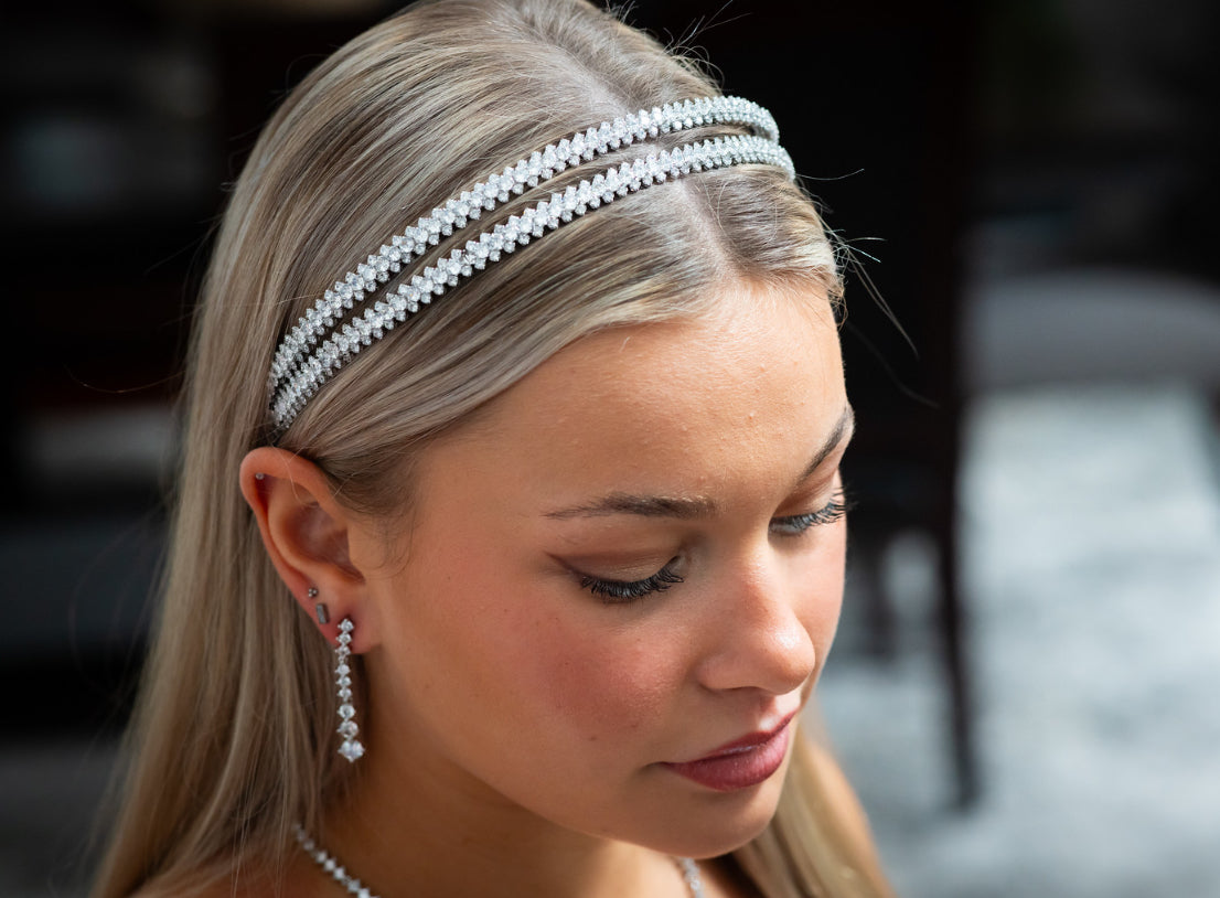 Dayana - Double row silver crystal headband
