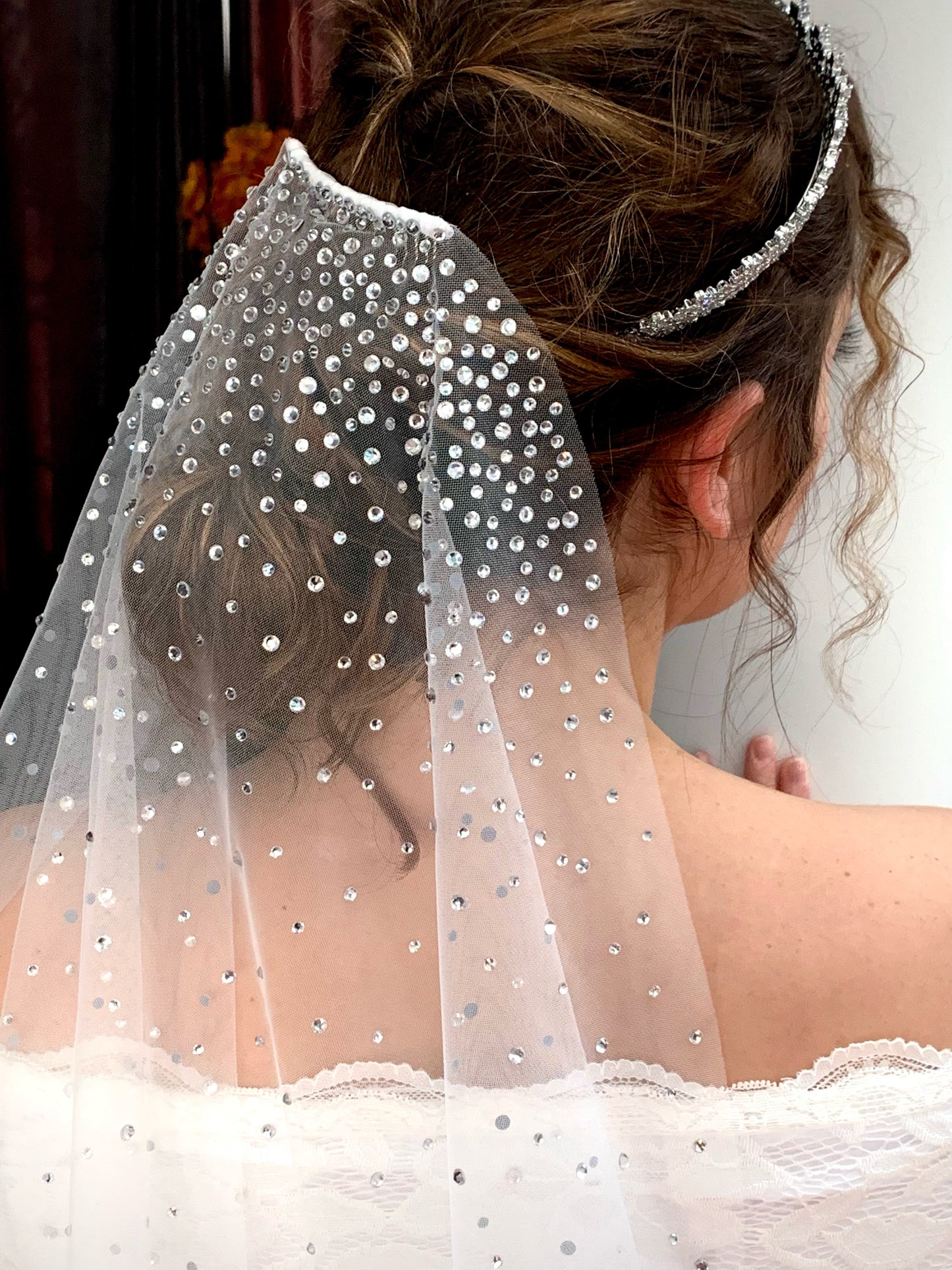 Quintessa – Exquisite Scattered crystal cathedral wedding veil - one left