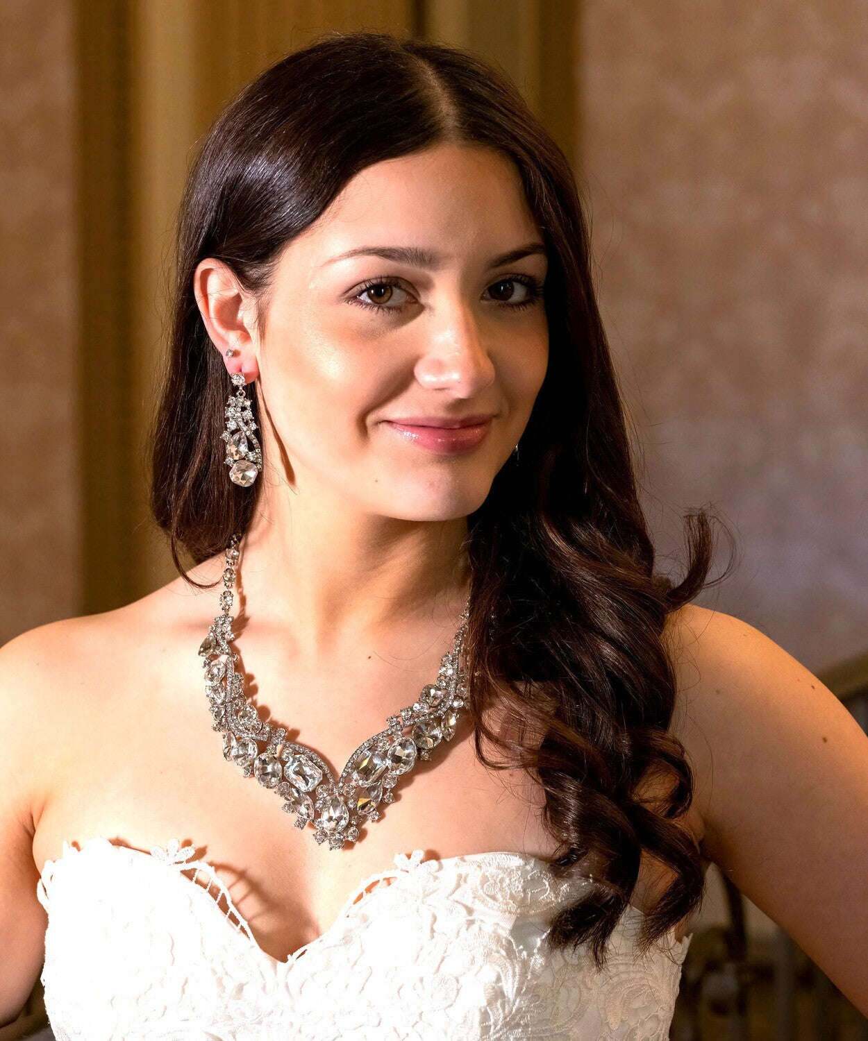 silver crystal necklace set