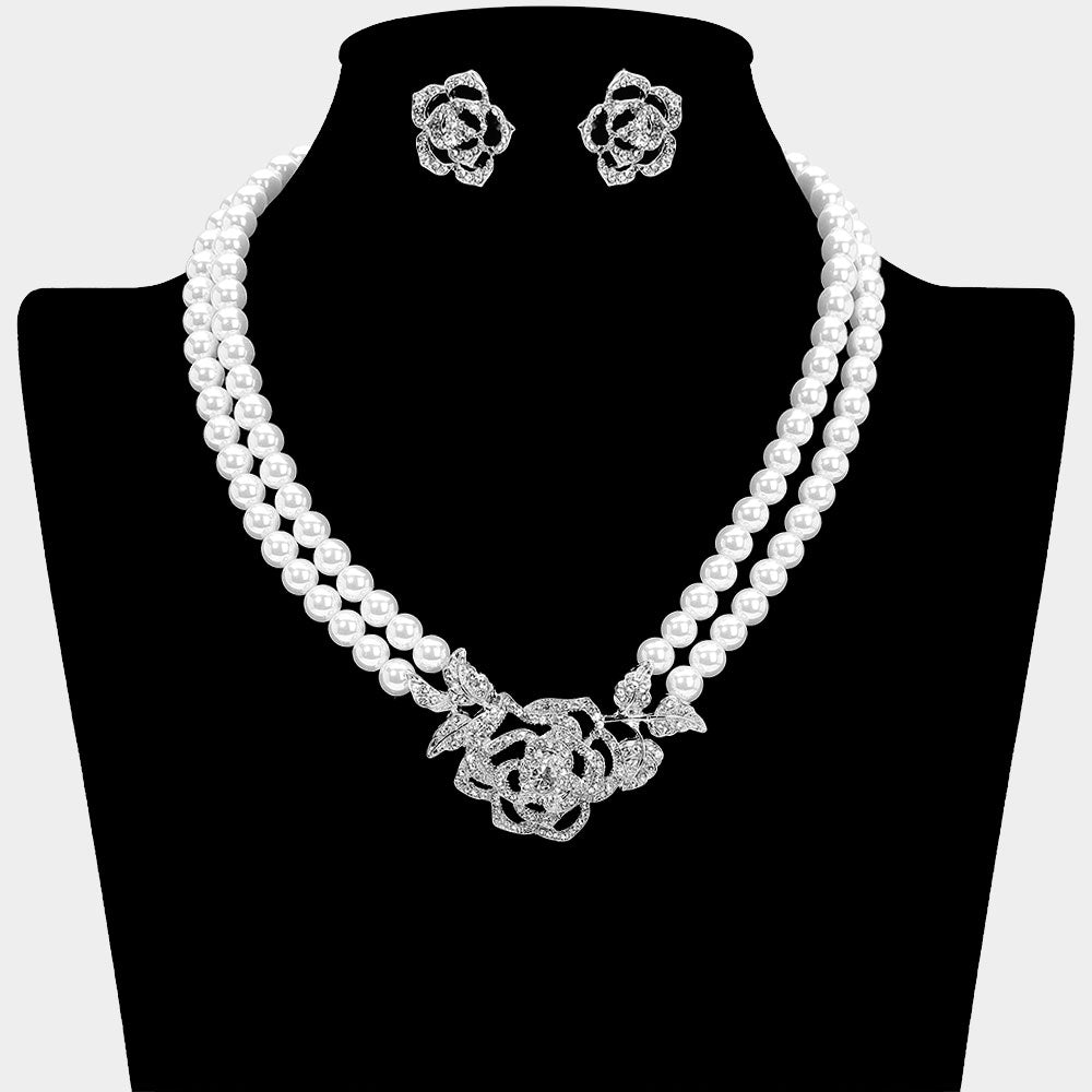 Angelica - Romantic bridal rose pearl necklace set