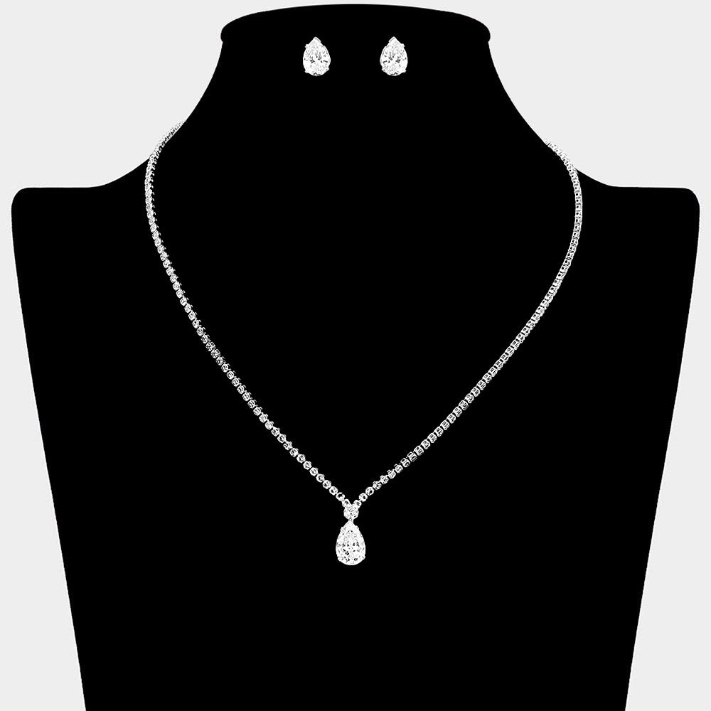 Parisa - Timeless elegance CZ drop bridal necklace set