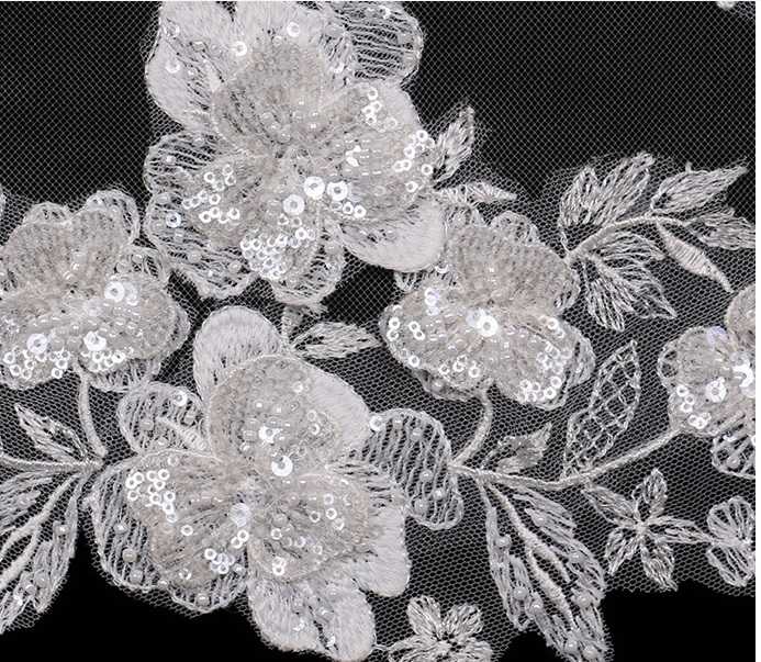 Avena - English tulle beaded flower lace cathedral wedding veil