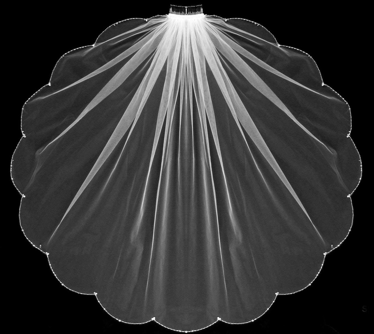 Leandra - Scalloped edge crystal cathedral wedding veil - free blusher