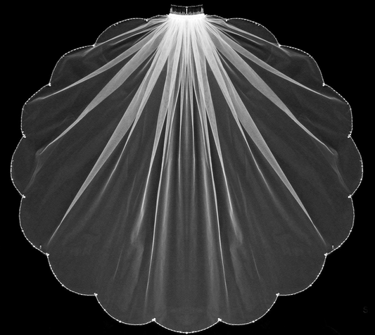 Leandra - Beaded scalloped edge crystal wedding veil free blusher