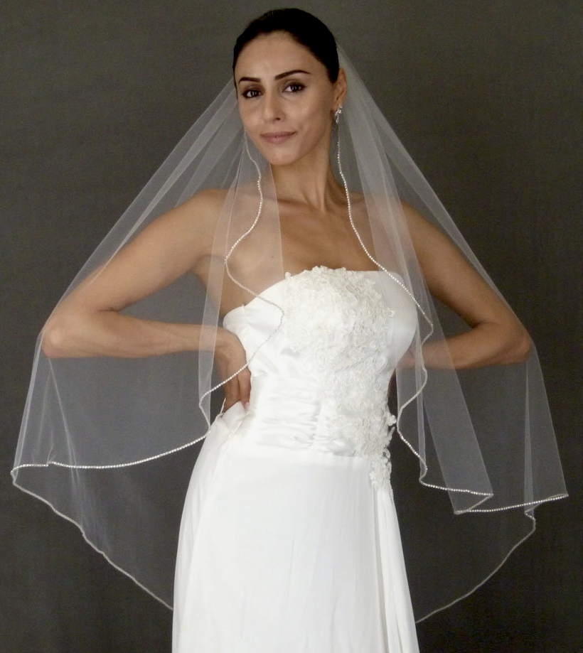 Madelina - Cascading Rhinestone edge veil