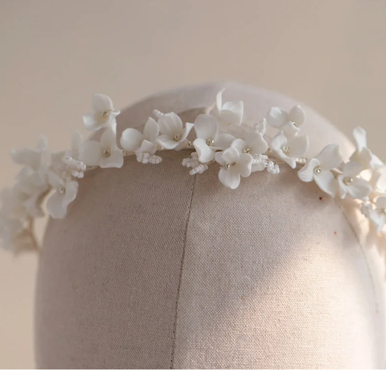 Alda - Romantic white floral ceramic wedding headpiece