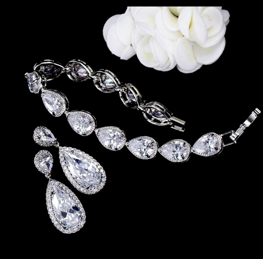 Lissa - CZ Bridal Earrings and bridal bracelet set