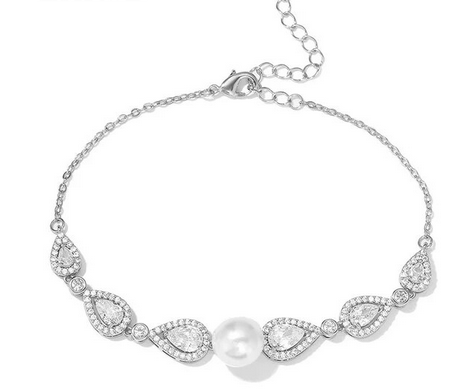 Minea, Elegant CZ pearl drop bridal earrings