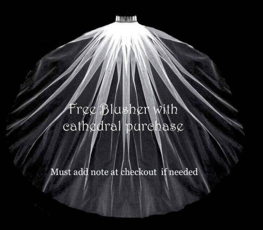 Leandra - Beaded scalloped edge crystal wedding veil free blusher
