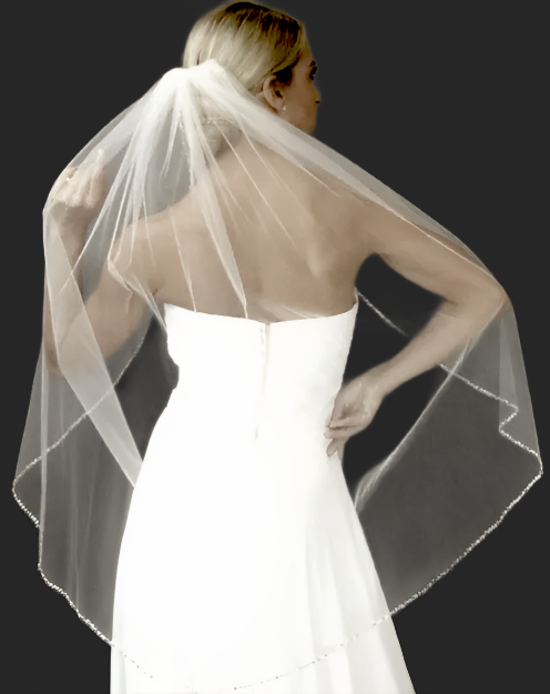 Brooklyn - Rhinestone, crystal and pearl beaded edge bridal veil - FREE BLUSHER