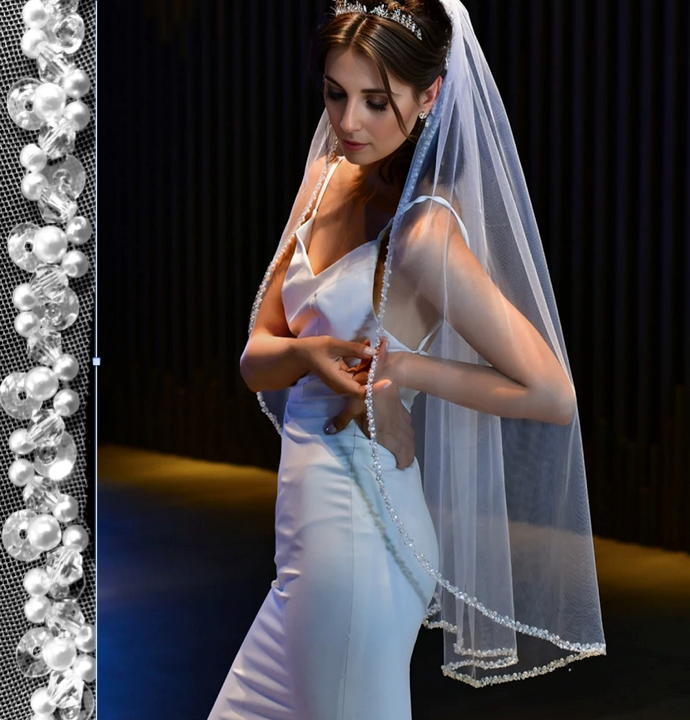 Gilda - Crystal pearl beaded edge wedding veil
