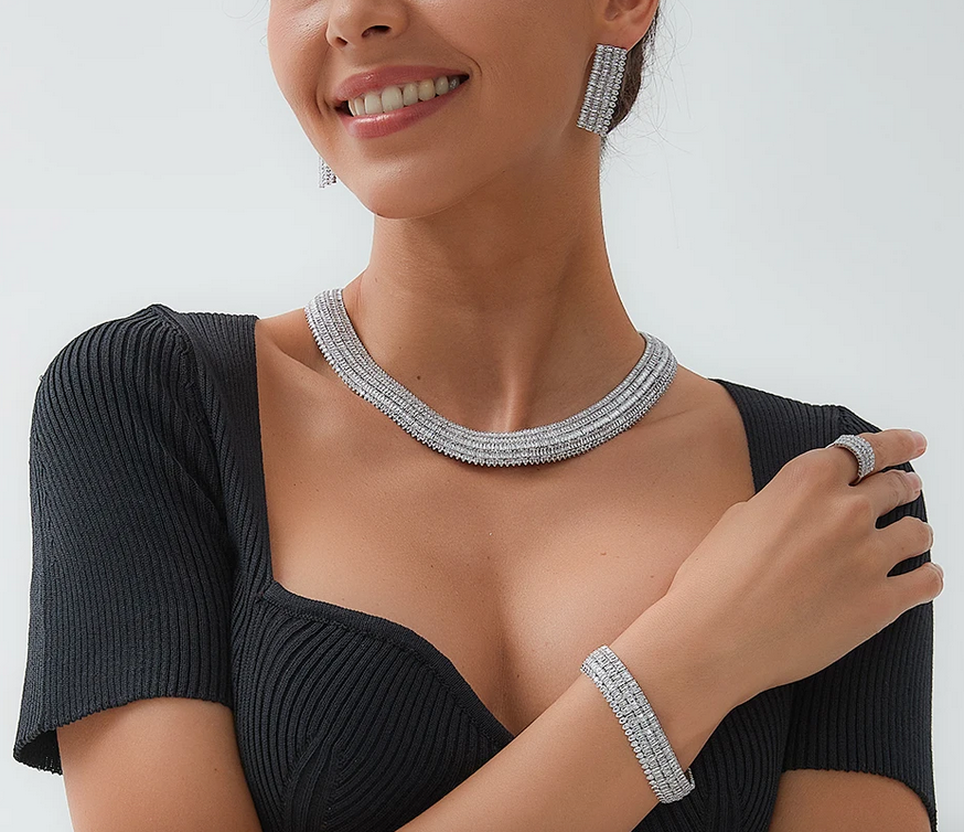 Glamour - Stunning, bridal simulated diamond crystal necklace set