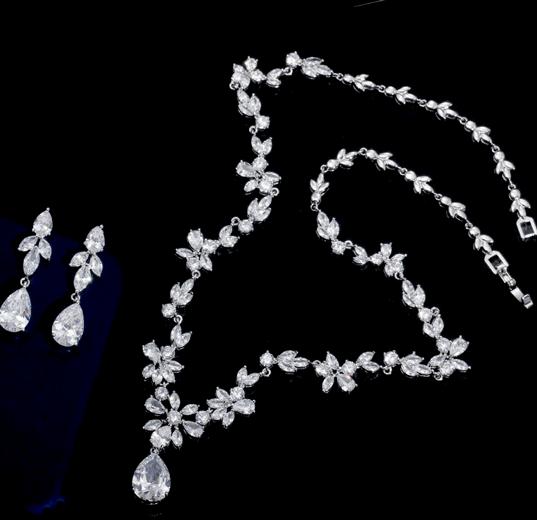 Darcy - Gorgeous CZ vine wedding necklace set
